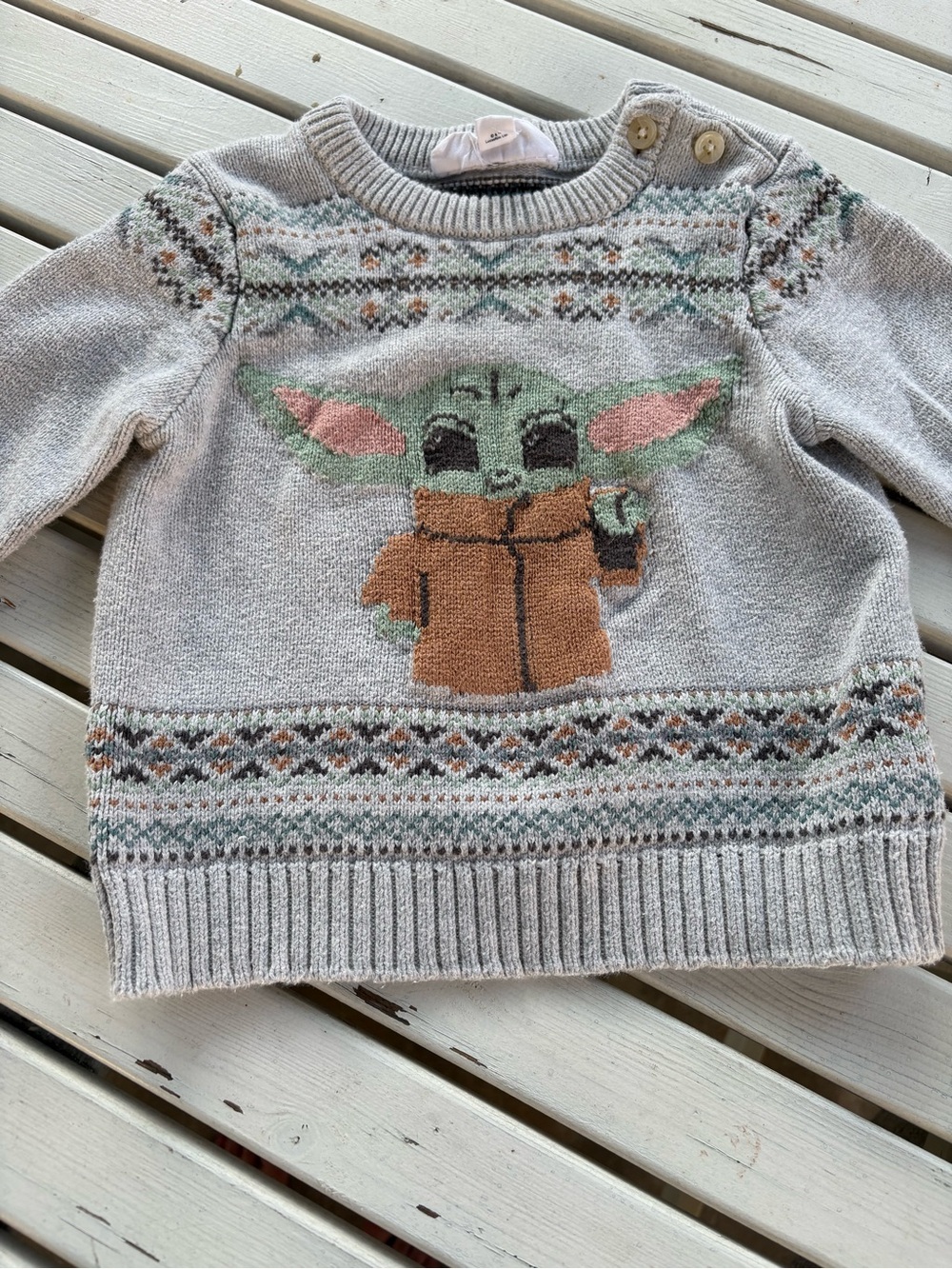 GAP Baby Yoda Star Wars Light Gray Sweater Knit Christmas Sweater